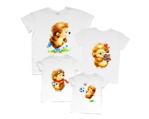 Набор футболок для семьи 4 человека с Ёжиками купить в интернет магазине