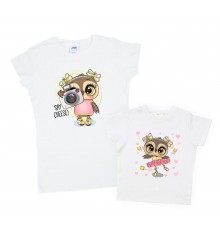 Комплект футболок для мамы и дочки "Совы с сердечками"