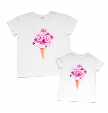 Комплект футболок для мамы и дочки "Букет цветов"