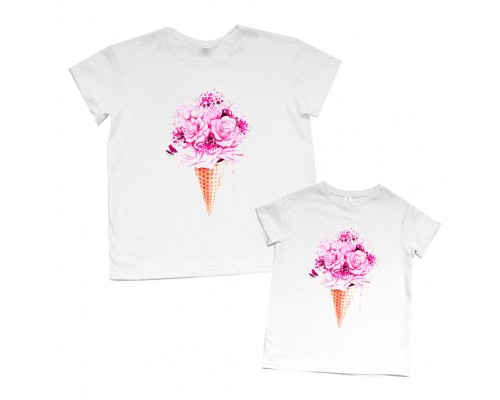 Комплект футболок для мамы и дочки Букет цветов купить в интернет магазине