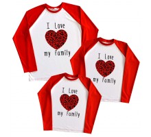 Комплект 2-х кольорових регланів family look "I love my family" з серцем