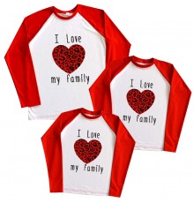 Комплект 2-х цветных регланов family look "I love my family" с сердцем
