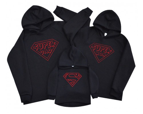 Комплект утепленных худи для всей семьи Superdad, supermom, superman купить в интернет магазине