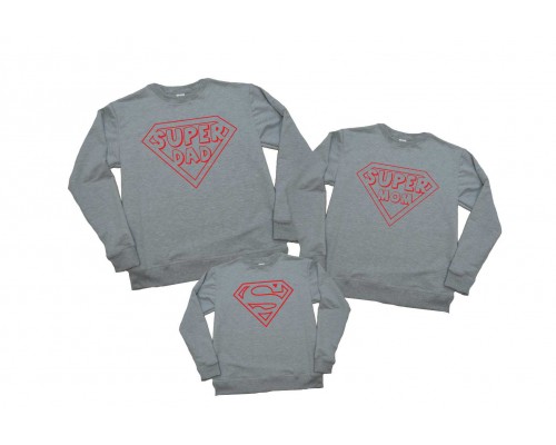 Комплект семейных свитшотов family look Superdad, supermom, superman купить в интернет магазине