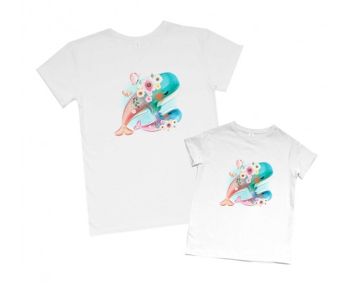 Комплект футболок для мамы и дочки Киты купить в интернет магазине