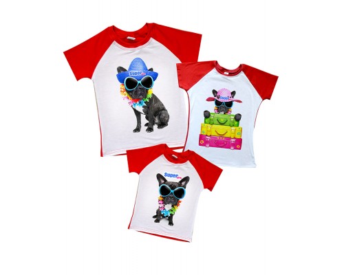 Комплект 2-х кольорових футболок з песиками купити в інтернет магазині