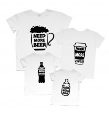 Семейные футболки для четверых "Need more Beer, Coffee, Coca Cola, Milk"