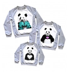 Комплект 2-х цветных свитшотов family look с пандами