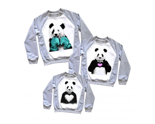 Комплект 2-х цветных свитшотов family look с пандами купить в интернет магазине