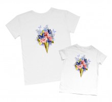 Комплект футболок для мами та доньки "Букет квітів з метеликами"