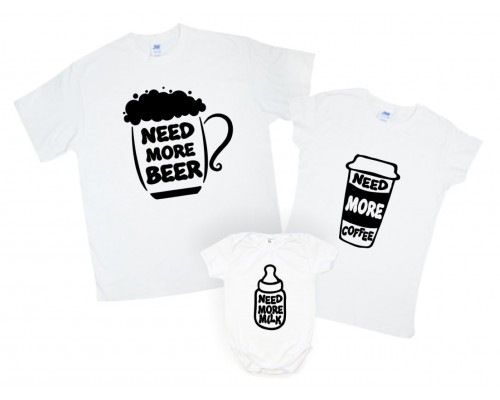Need more Beer, Coffee, Milk - комплект футболок для всей семьи family look купить в интернет магазине