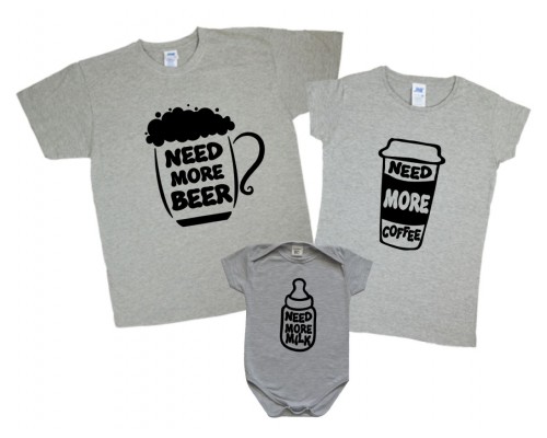 Need more Beer, Coffee, Milk - комплект футболок для всієї родини family look купити в інтернет магазині