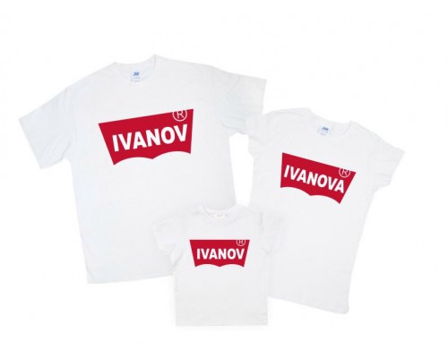 Комплект футболок для всієї родини з прізвищем у логотипі Levis купити в інтернет магазині