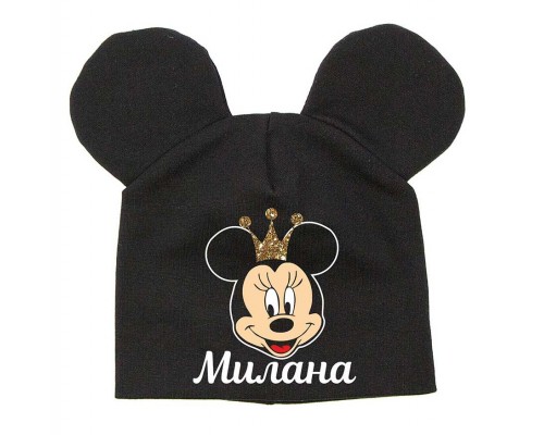Мінні Маус з короною гліттер іменна дитяча шапка з вушками для дівчаток купити в інтернет магазині