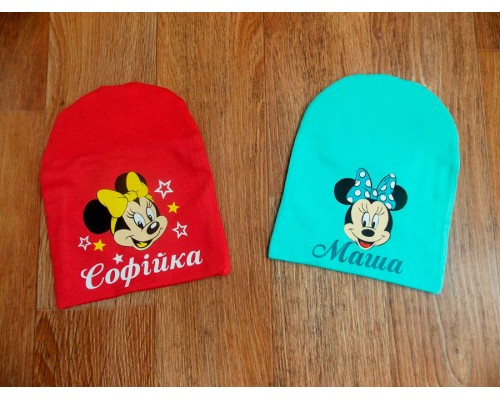 Минни Маус именная детская шапка удлиненная для девочек купить в интернет магазине