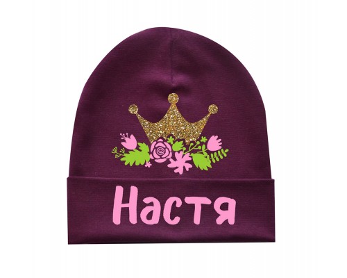 Іменна з короною гліттер у квітах - дитяча шапка біні для дівчаток купити в інтернет магазині