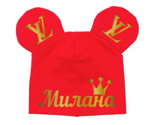 Именная с короной и лого LV на ушках - детская шапка с ушками для девочек купить в интернет магазине
