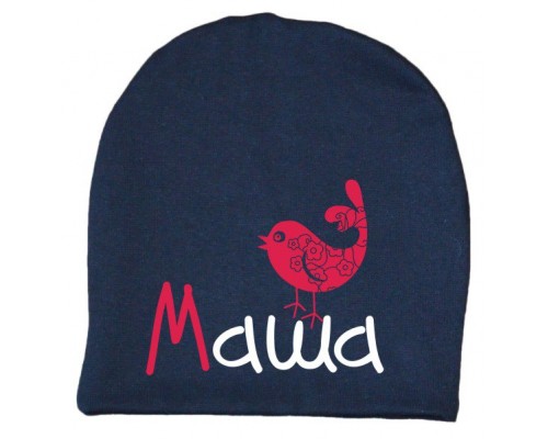 Именная детская шапка удлиненная с птичкой для девочек купить в интернет магазине
