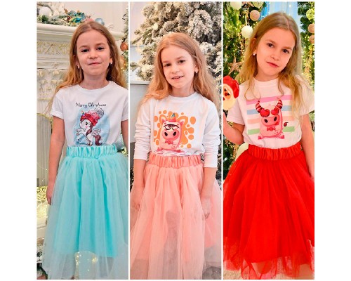 Merry Christmas - новорічний комплект для мами та доньки футболка + спідниця фатинова балерина купити в інтернет магазині