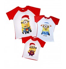 Міньйони новорічні - комплект 2-х кольорових футболок для всієї родини на Новий рік
