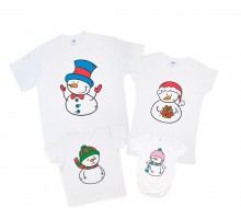 Снеговики - новогодний комплект семейных футболок
