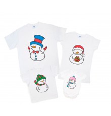 Снеговики - новогодний комплект семейных футболок