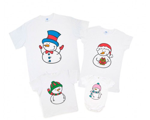 Сніговики - новорічний комплект сімейних футболок купити в інтернет магазині