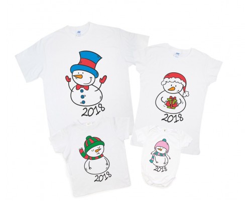 Снеговики - новогодний комплект семейных футболок купить в интернет магазине