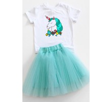 Единорог новогодний - футболка детская для девочки на Новый год +юбка фатиновая балерина