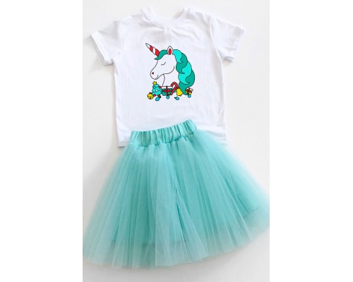 Единорог новогодний - футболка детская для девочки на Новый год +юбка фатиновая балерина купить в интернет магазине