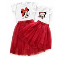 Минни Маус - новогодний комплект для мамы и дочки футболка + юбка фатиновая балерина