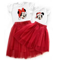 Минни Маус - новогодний комплект для мамы и дочки футболка + юбка фатиновая балерина