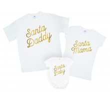 Комплект новорічних сімейних футболок family look "Santa Daddy, Mama, Baby"