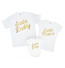 Комплект новорічних сімейних футболок family look "Santa Daddy, Mama, Baby"