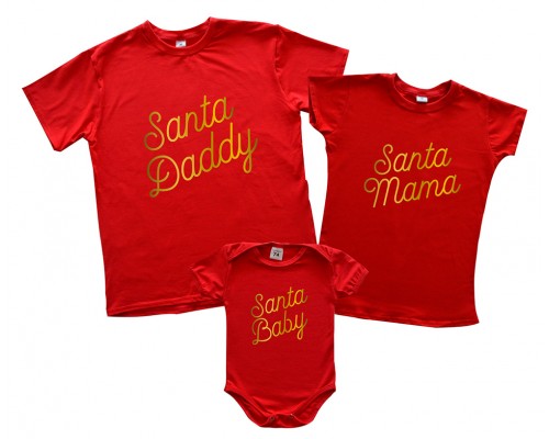 Комплект новорічних сімейних футболок family look Santa Daddy, Mama, Baby купити в інтернет магазині