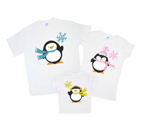 Комплект новорічних футболок для всієї родини з пінгвінами в шарфиках купити в інтернет магазині
