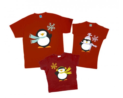 Комплект новорічних футболок для всієї родини з пінгвінами в шарфиках купити в інтернет магазині