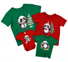 Панди - комплект новорічних футболок для всієї сім'ї