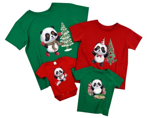 Панди - комплект новорічних футболок для всієї сімї купити в інтернет магазині