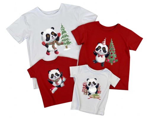 Панды - комплект новогодних футболок для всей семьи купить в интернет магазине