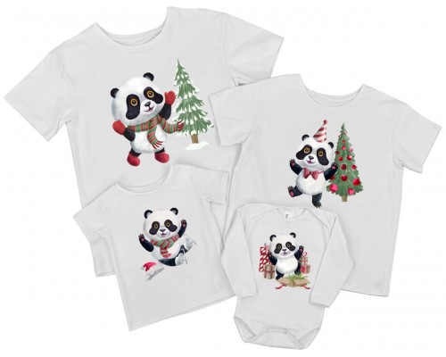 Панди - комплект новорічних футболок для всієї сімї купити в інтернет магазині