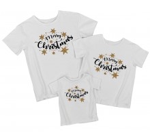 Merry Christmas зірки гліттер - комплект новорічних футболок для всієї сім'ї