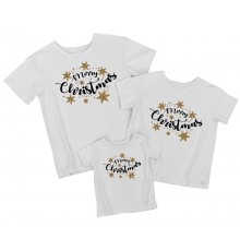 Merry Christmas звезды глиттер - комплект новогодних футболок для всей семьи
