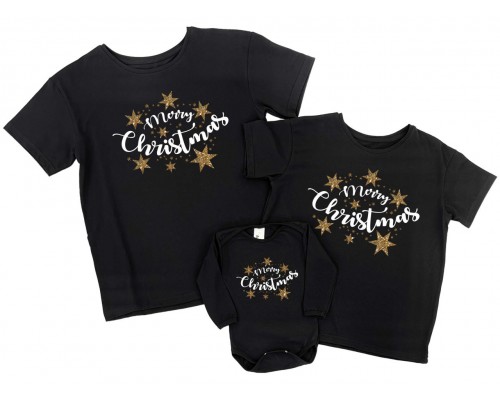 Merry Christmas зірки гліттер - комплект новорічних футболок для всієї сімї купити в інтернет магазині