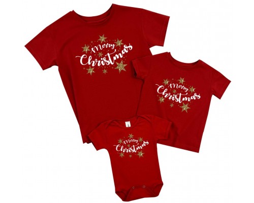 Merry Christmas зірки гліттер - комплект новорічних футболок для всієї сімї купити в інтернет магазині