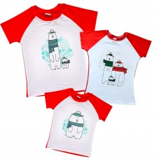 Новорічний комплект 2-х кольорових футболок з ведмедиками
