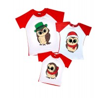 Совы новогодние - комплект новогодних футболок для всей семьи