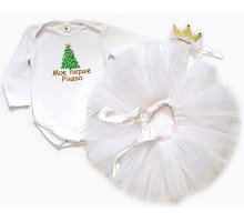Новогодний комплект для девочки боди +юбка пачка фатиновая +корона "Моё первое Рождество"
