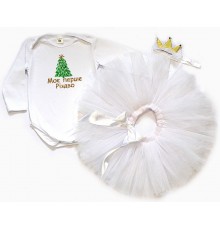 Новорічний комплект для дівчинки боді +спідниця пачка фатинова +корона "Моє перше Різдво"