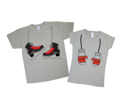 Ковзани та рукавиці - комплект парних футболок на Новий рік купити в інтернет магазині